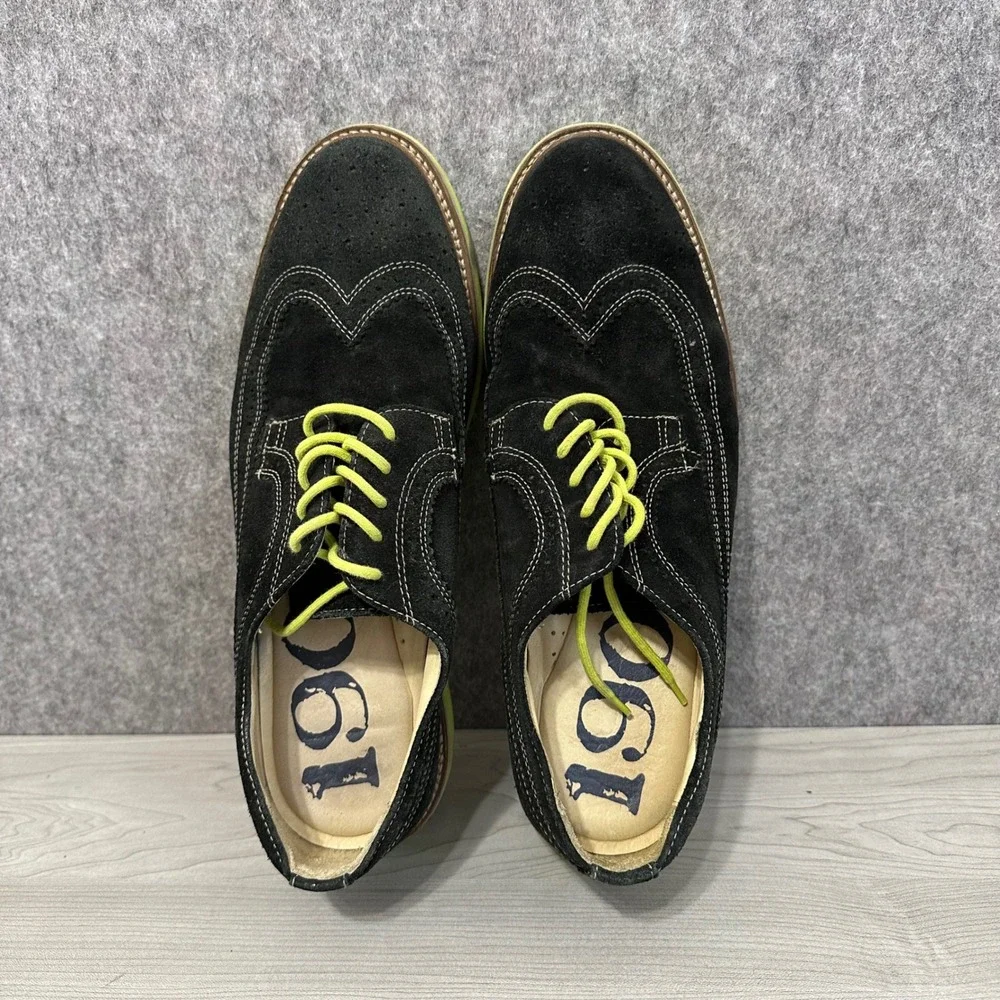 1901 Wingtip Oxford Mens 12 Black Neon Yellow Suede Derby Dress Shoes M20411